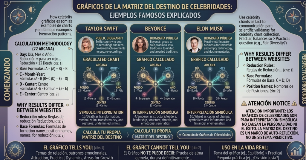 Gráficos y lecturas de la Matriz del Destino de las Celebridades para Personas Famosas